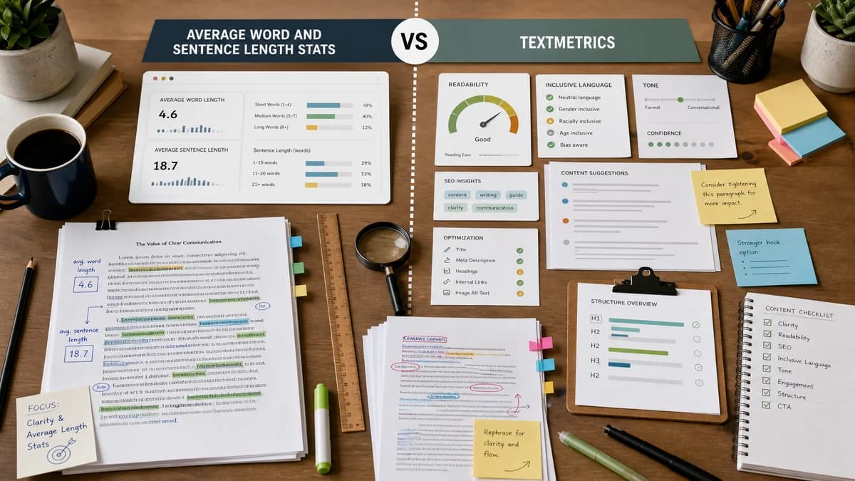 Average Word and Sentence Length Stats vs Textmetrics comparison detail image