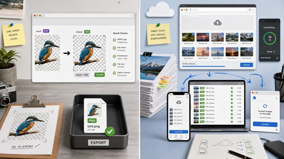 AVIF to PNG Converter vs MConverter AVIF to PNG visual comparison of image optimization workflows
