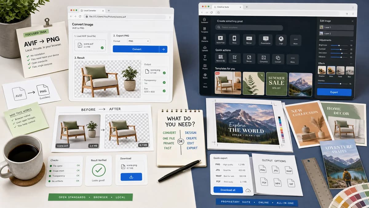 Open Source Alternatives to Adobe Express Image Converter visual comparison with AVIF to PNG Converter