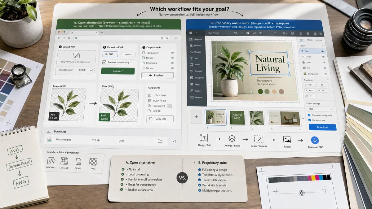 Open Source Alternatives to Canva Image Converter visual comparison with AVIF to PNG Converter