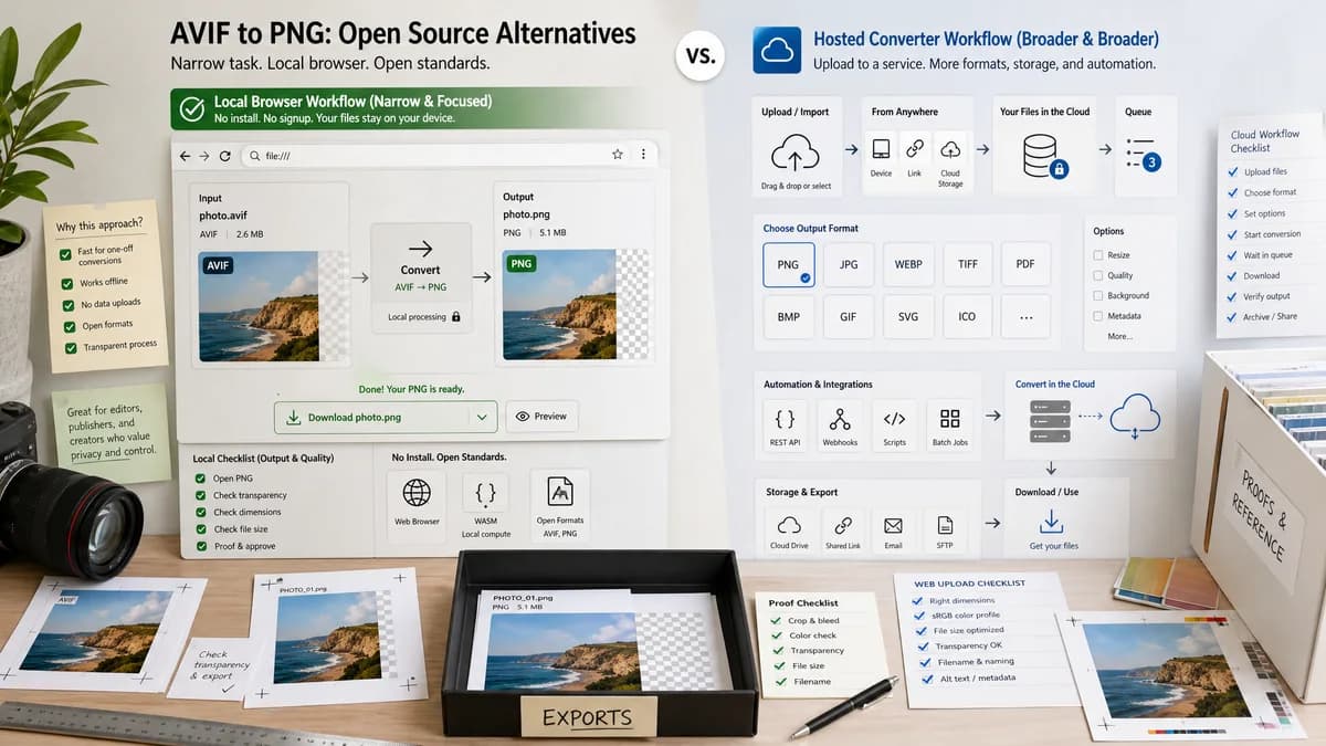 Open Source Alternatives to CloudConvert AVIF to PNG visual comparison with AVIF to PNG Converter