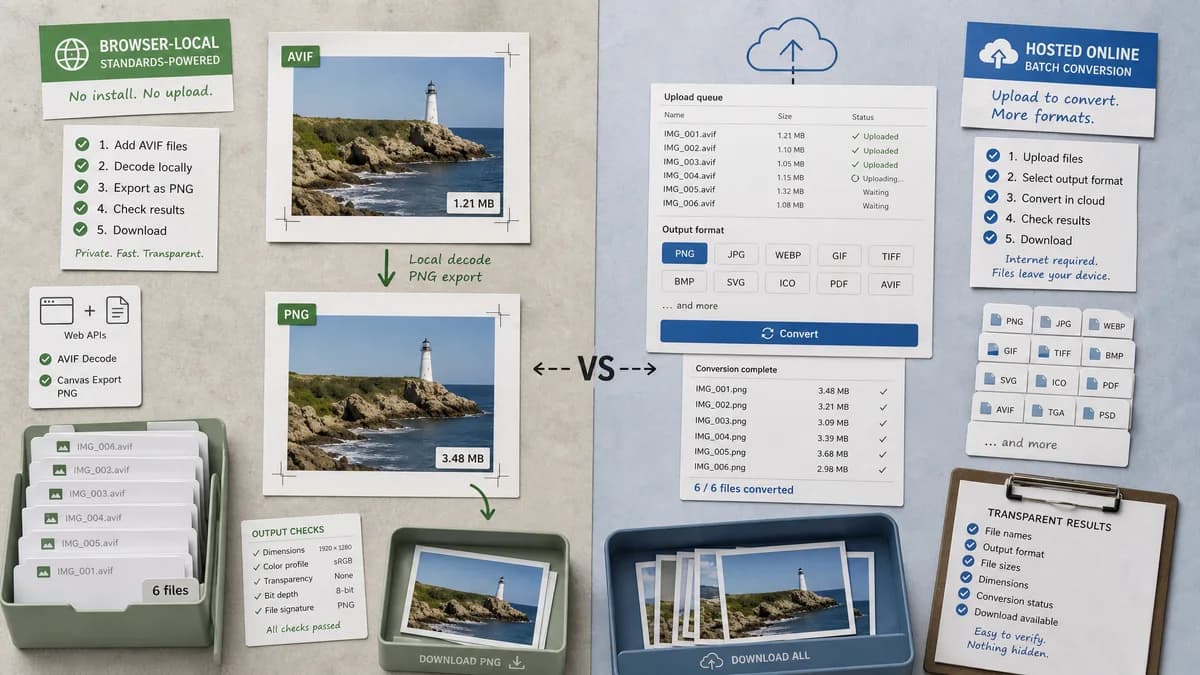 Open Source Alternatives to Convertio AVIF to PNG visual comparison with AVIF to PNG Converter
