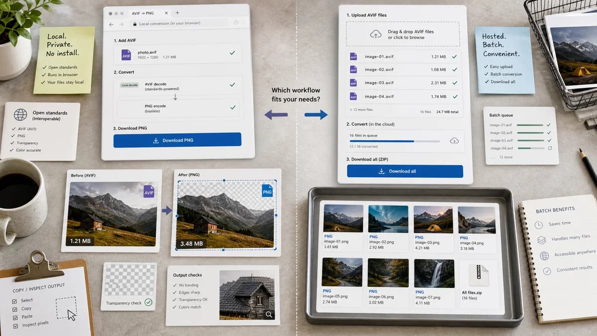 Open Source Alternatives to FreeConvert AVIF to PNG visual comparison with AVIF to PNG Converter