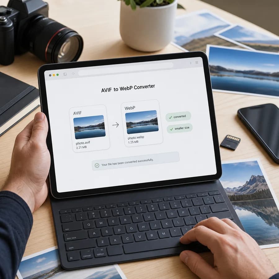 AVIF to WebP Converter preview showing browser tool output being reviewed in a practical workflow