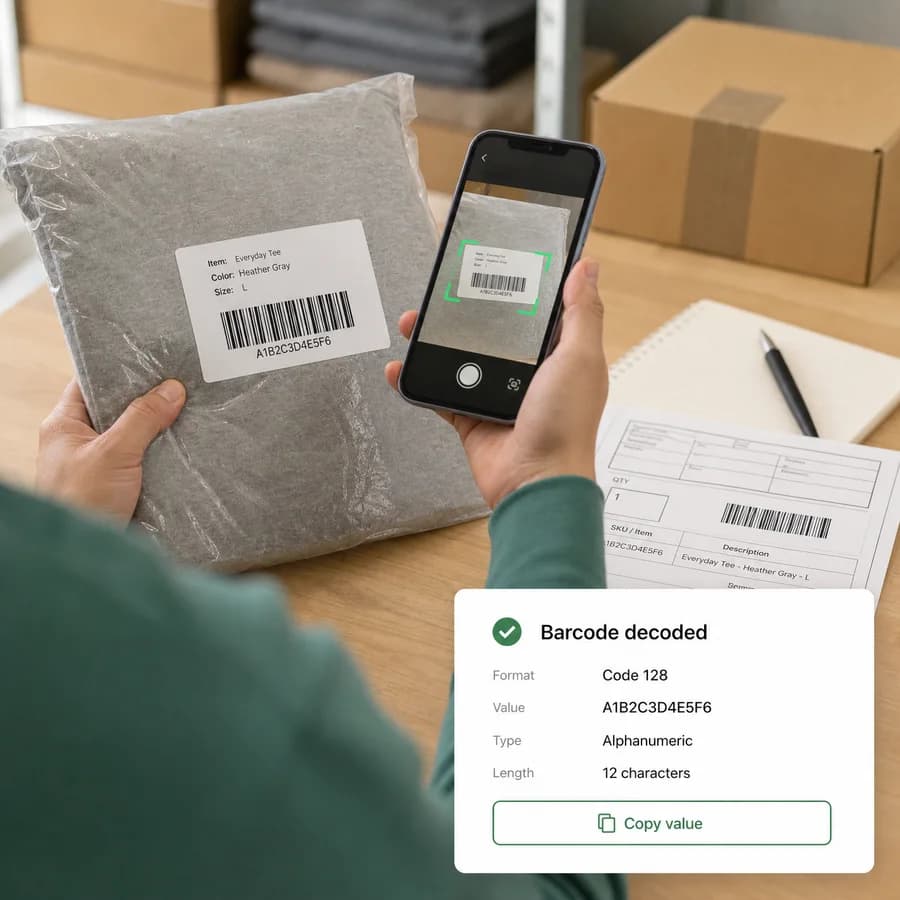 Barcode Reader from Image preview showing a product barcode decoded from a picture