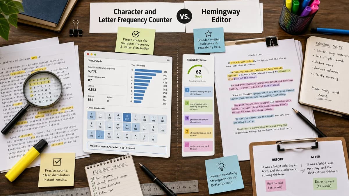 Character and Letter Frequency Counter vs Hemingway Editor comparison detail image
