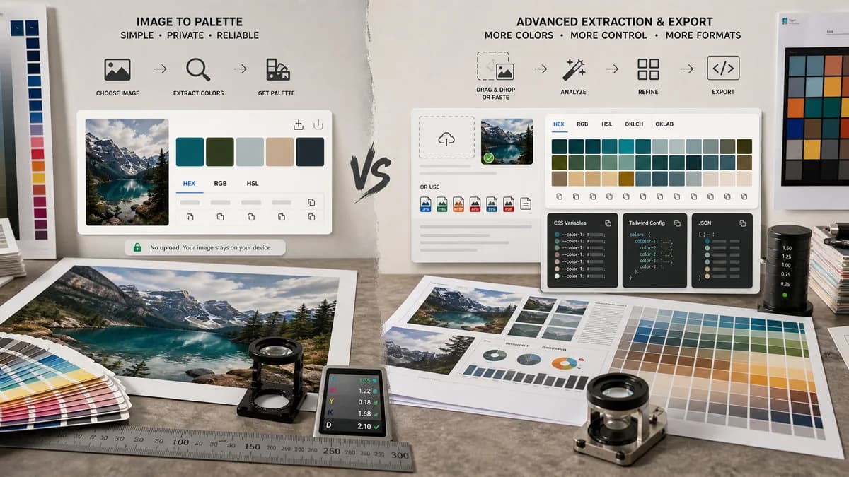 Color Palette Generator from Image vs HexPickr visual comparison of image color extraction workflows