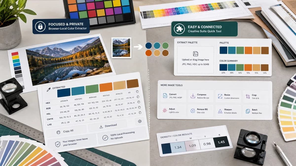 Color Palette Generator from Image vs Picsart Palette from Image visual comparison of image color extraction workflows