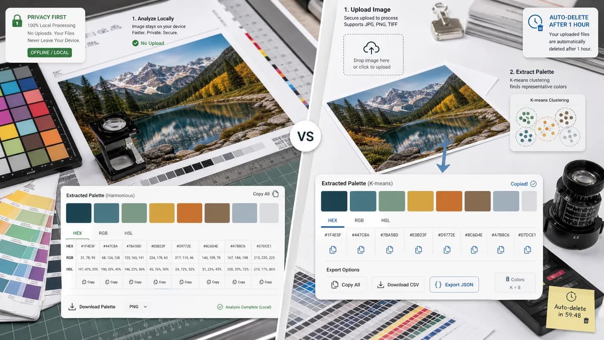 Color Palette Generator from Image vs Scanly Color Palette Extractor visual comparison of image color extraction workflows
