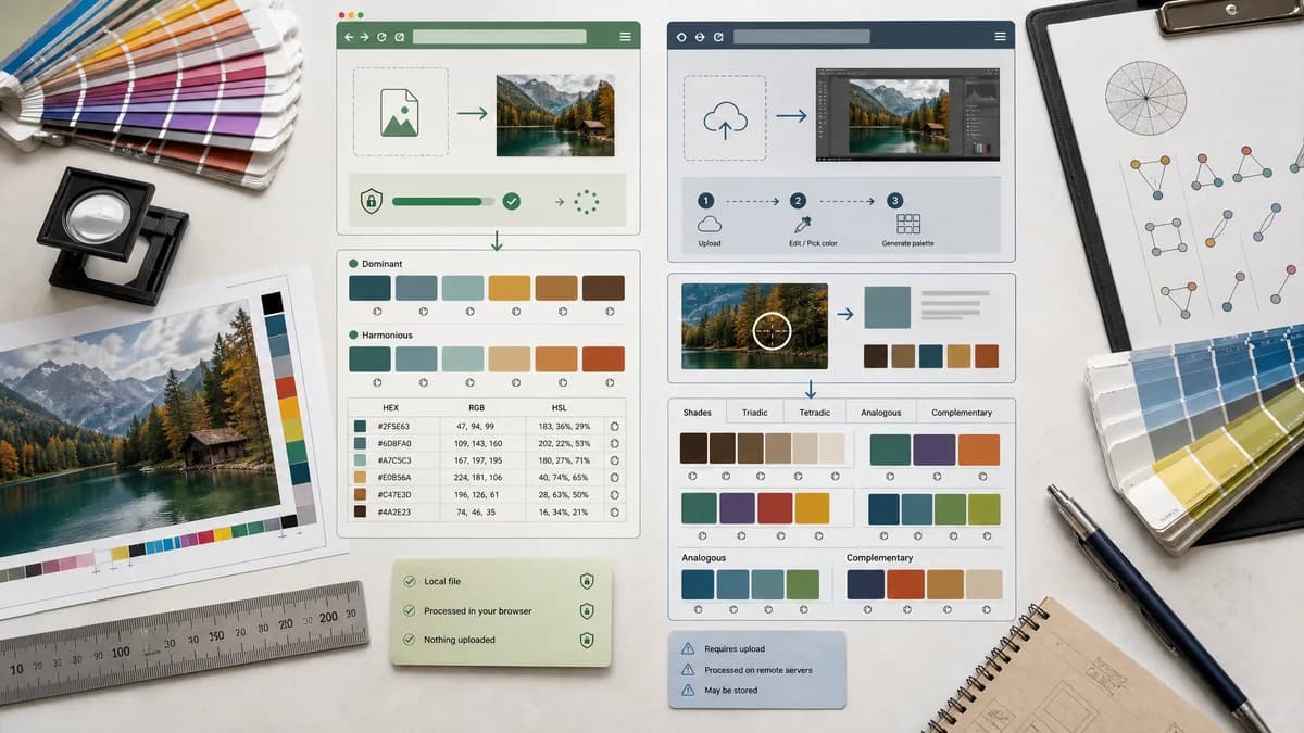 Open Source Alternatives to Pixlr Color Palette Maker visual comparison with Color Palette Generator from Image