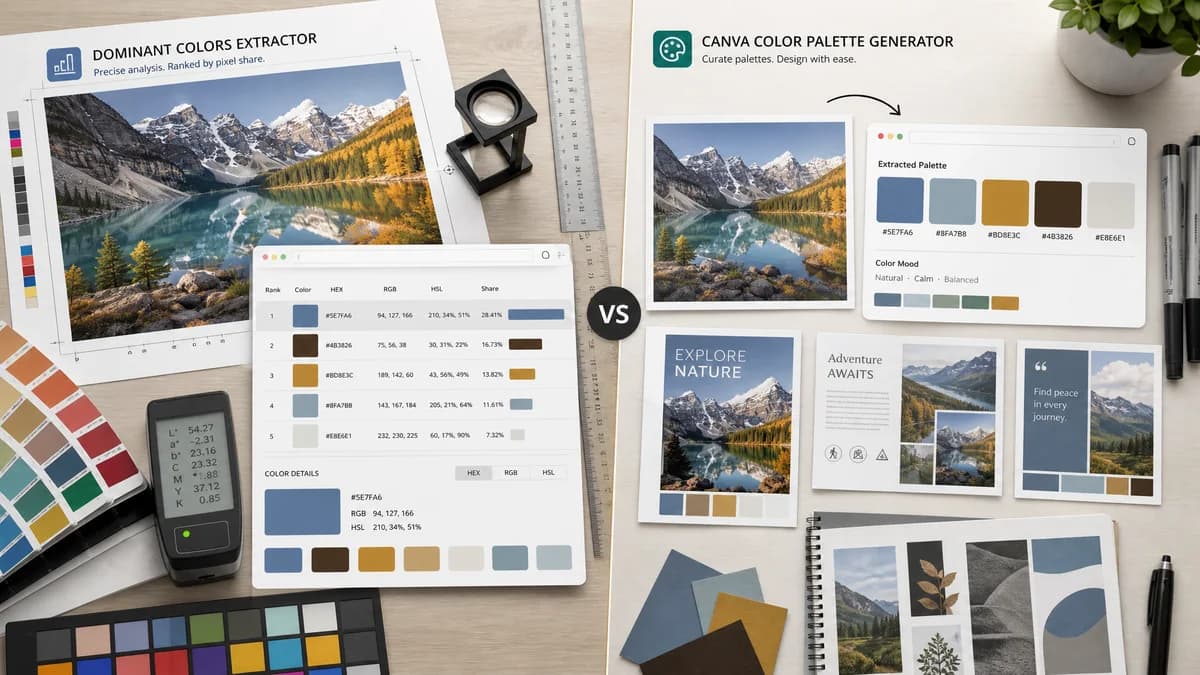 Dominant Colors Extractor vs Canva Color Palette Generator visual comparison of image color extraction workflows