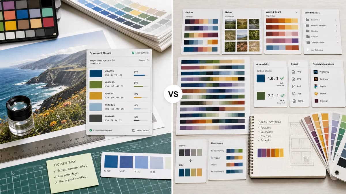 Dominant Colors Extractor vs Coolors visual comparison of image color extraction workflows