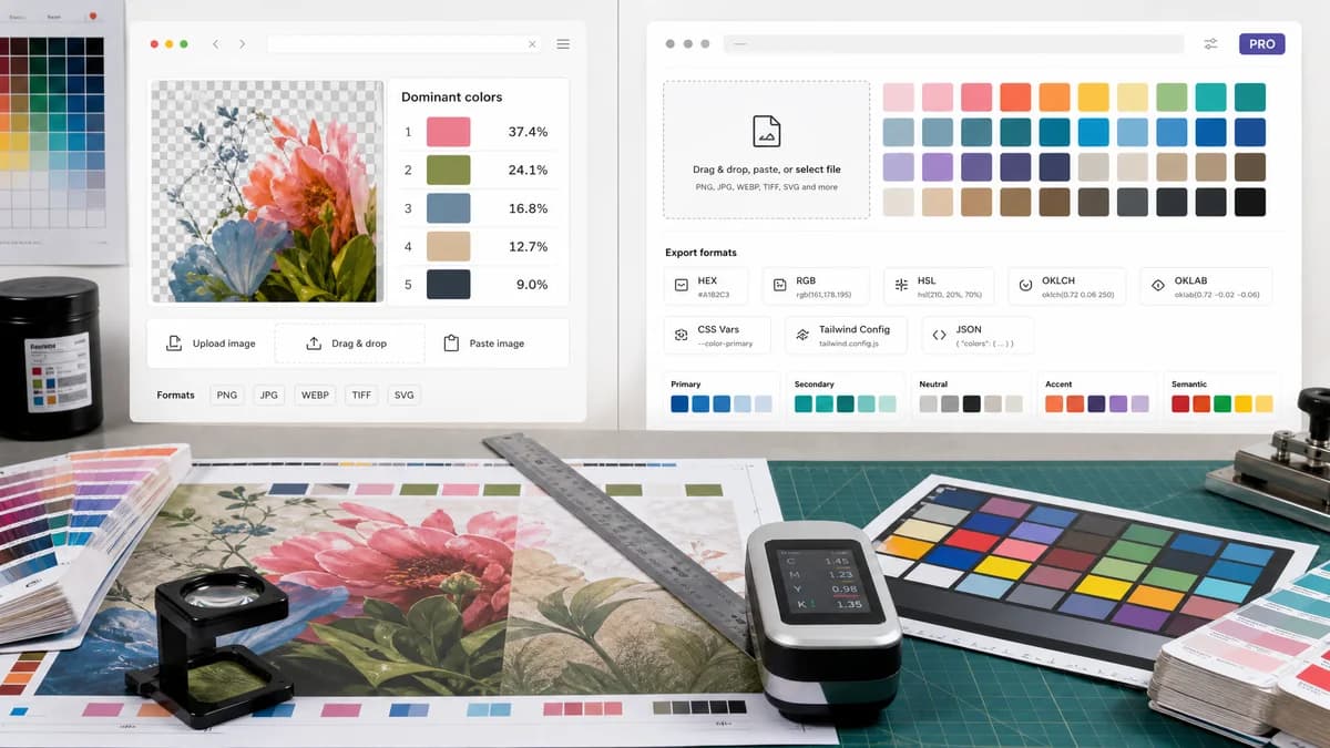 Dominant Colors Extractor vs HexPickr visual comparison of image color extraction workflows