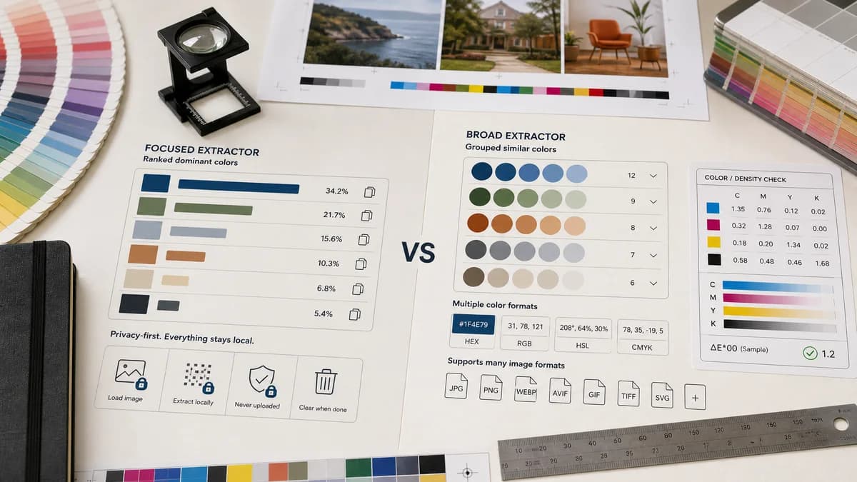 Dominant Colors Extractor vs JPG.now Color Palette Extractor visual comparison of image color extraction workflows