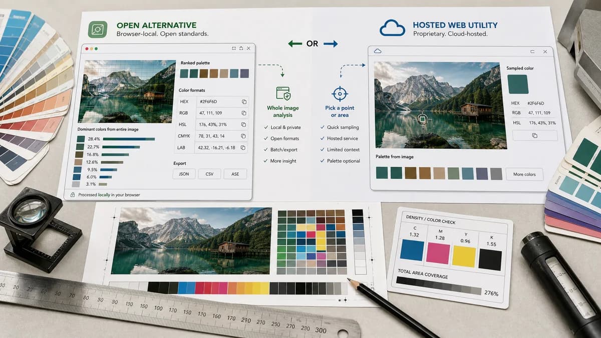 Open Source Alternatives to ImageColorPicker visual comparison with Dominant Colors Extractor