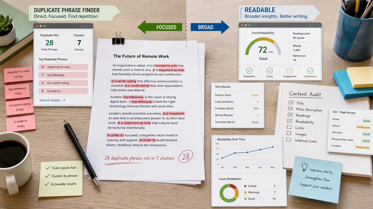 Duplicate Phrase Finder vs Readable comparison detail image