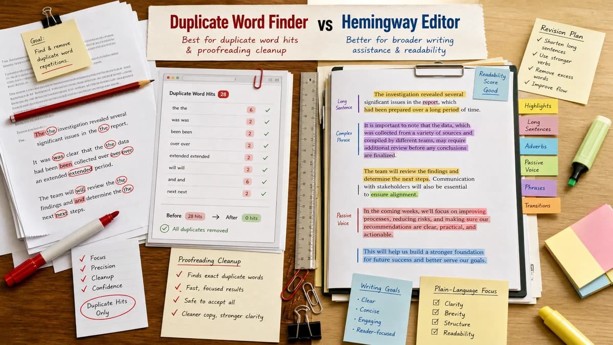 Duplicate Word Finder vs Hemingway Editor comparison detail image