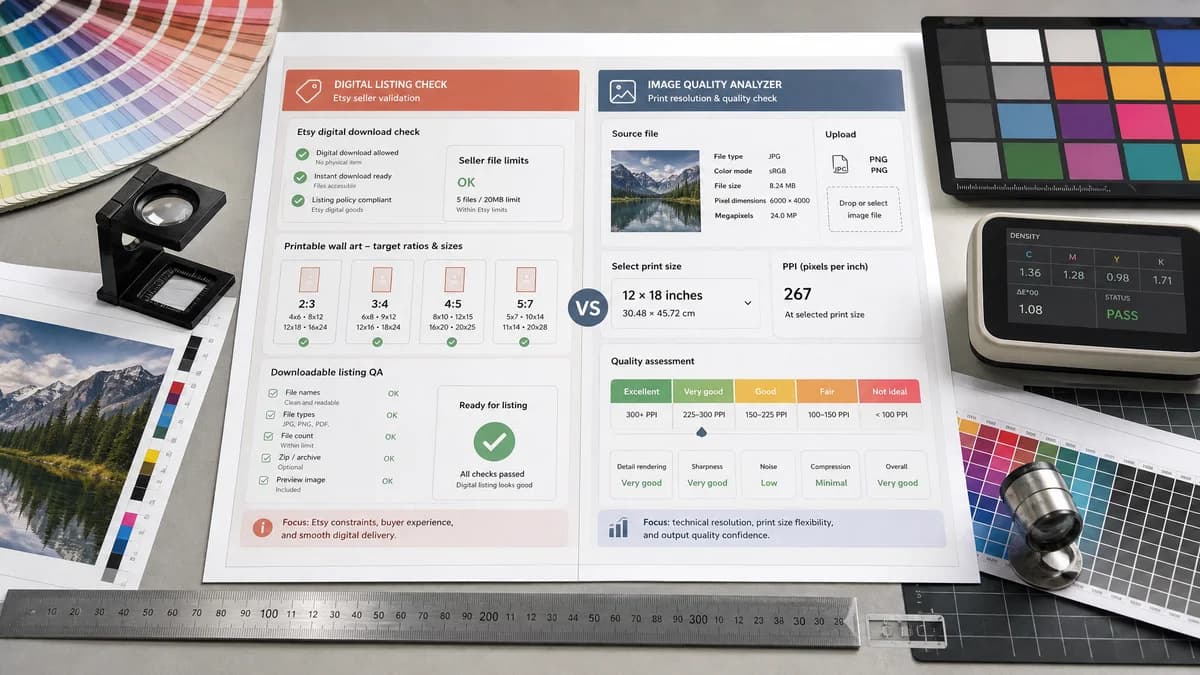 Etsy Digital Print Size Checker vs Fine Art Printing Image Resolution Checker visual comparison of etsy digital print size checker workflows