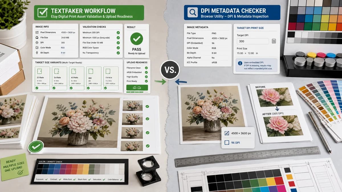 Etsy Digital Print Size Checker vs Flipper File Image DPI Checker visual comparison of etsy digital print size checker workflows
