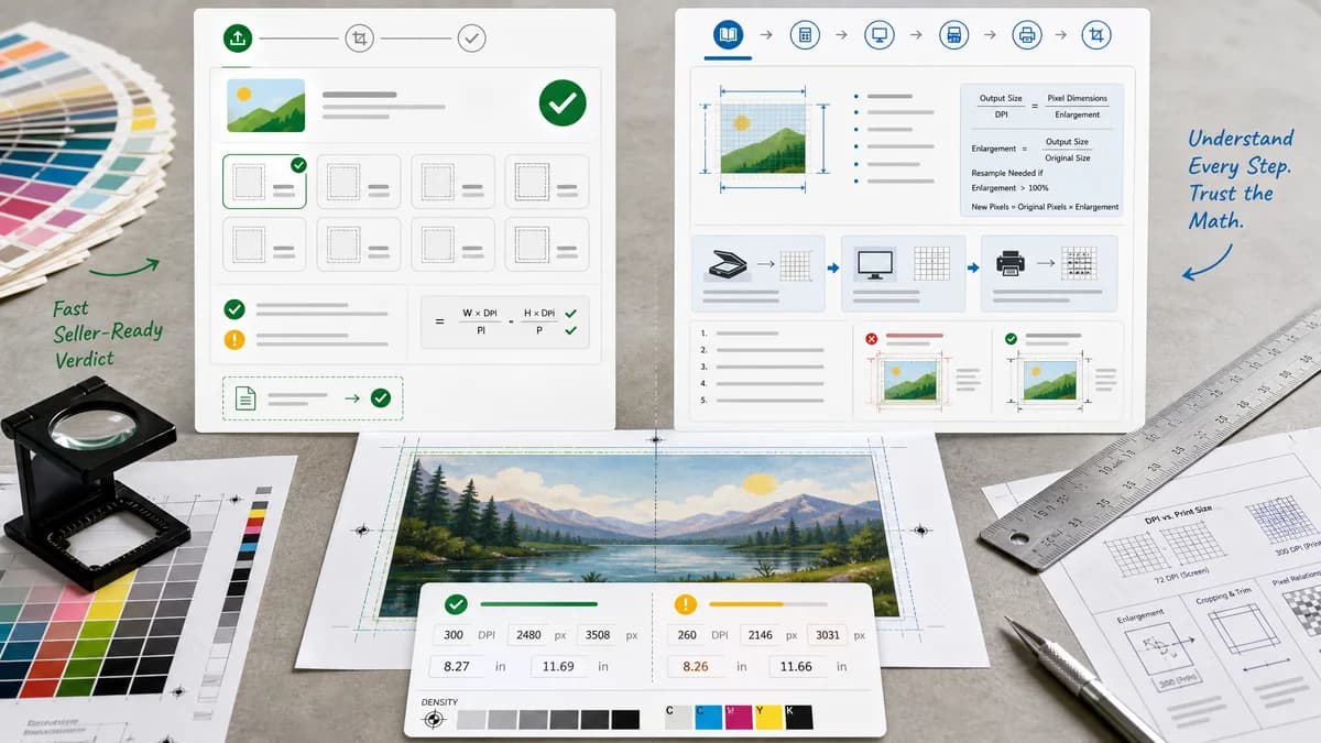 Etsy Digital Print Size Checker vs ScanTips DPI Calculator visual comparison of etsy digital print size checker workflows