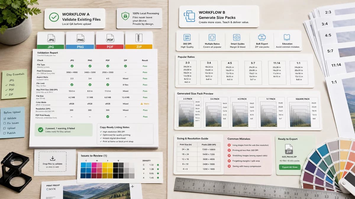 Etsy Digital Print Size Checker vs SnapToSize visual comparison of etsy digital print size checker workflows