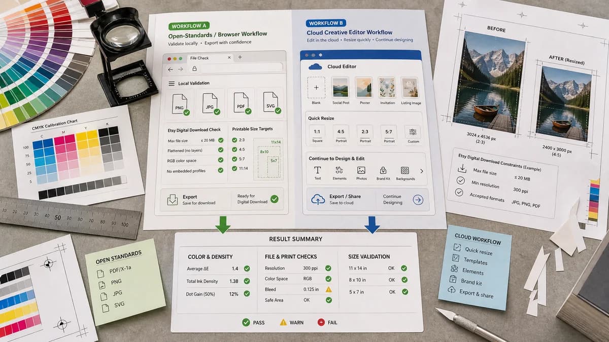 Open Source Alternatives to Adobe Express visual comparison with Etsy Digital Print Size Checker