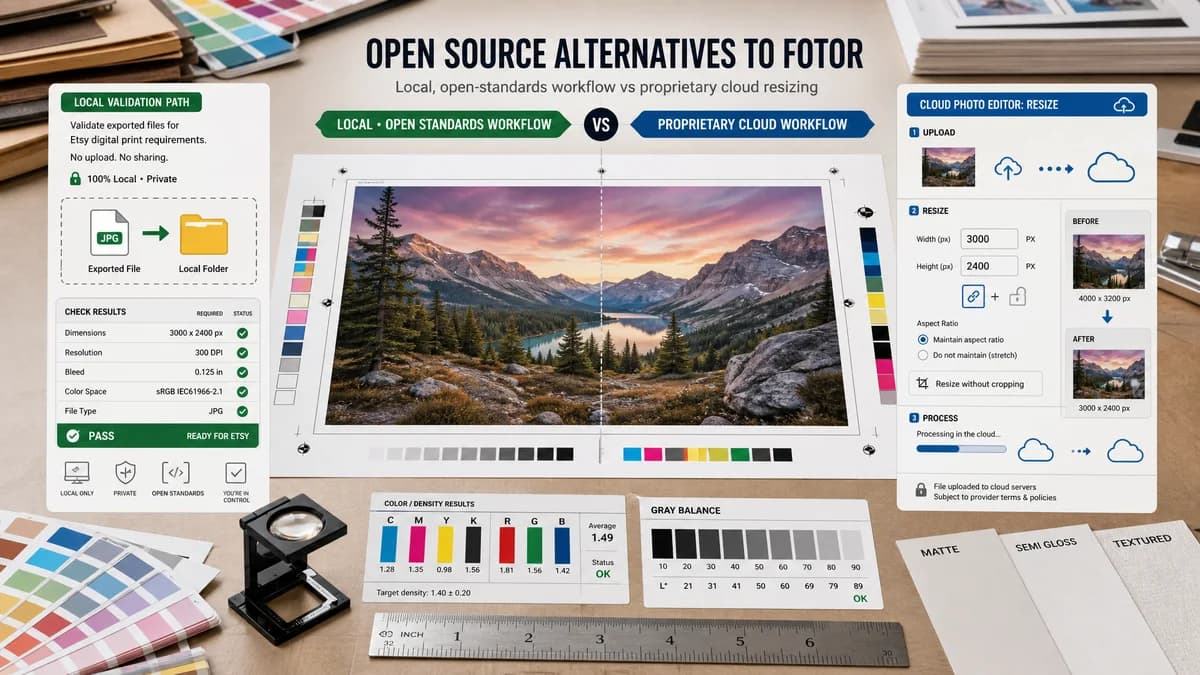 Open Source Alternatives to Fotor visual comparison with Etsy Digital Print Size Checker