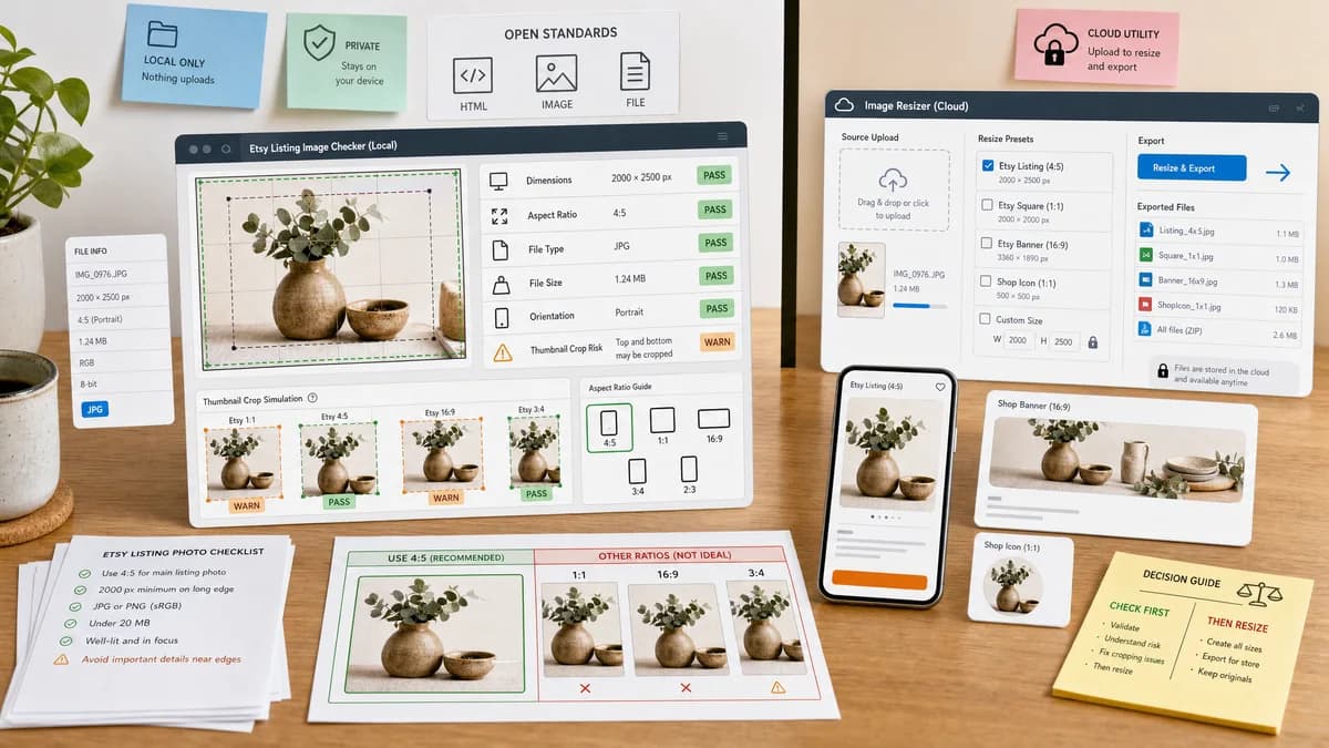 Open Source Alternatives to AfterShip Image Resizer visual comparison with Etsy Listing Image Checker