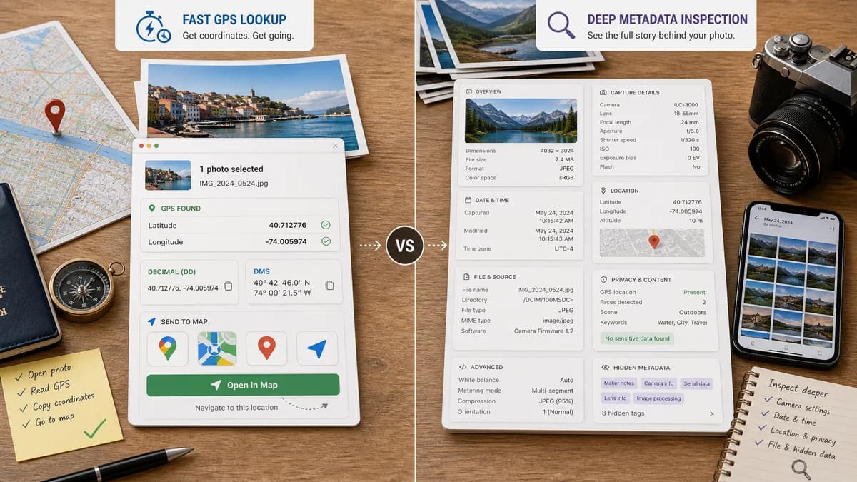 GPS Coordinates from Photo vs EXIF.im visual comparison of GPS coordinate workflows