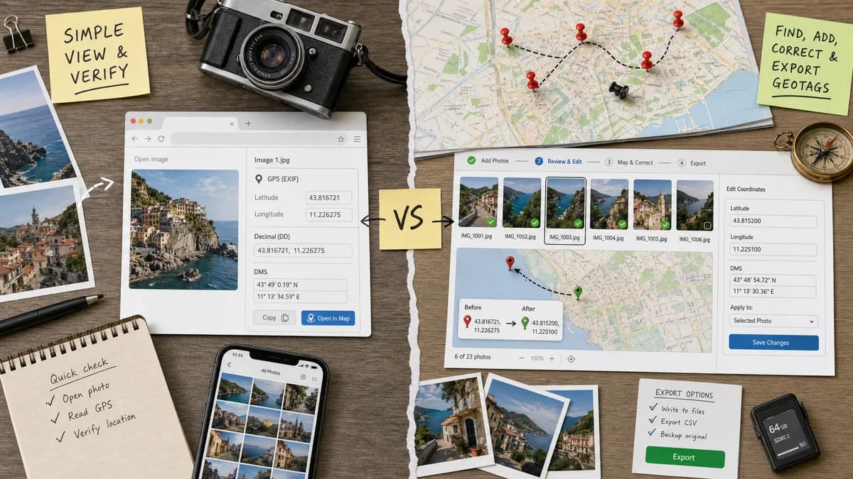 GPS Coordinates from Photo vs GeoImgr visual comparison of GPS coordinate workflows