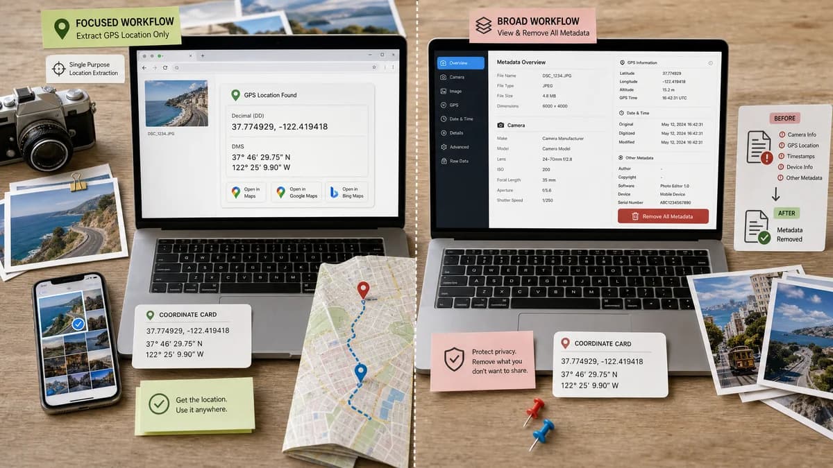 GPS Coordinates from Photo vs Jimpl visual comparison of GPS coordinate workflows