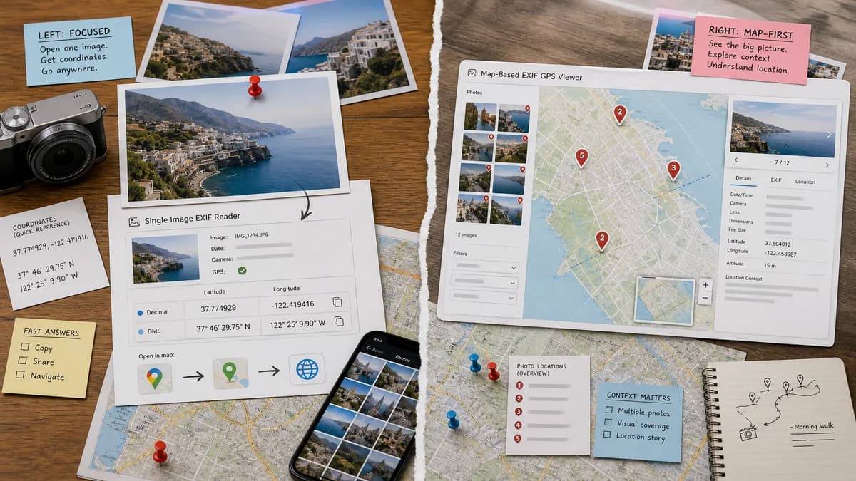 GPS Coordinates from Photo vs Pic2Map visual comparison of GPS coordinate workflows