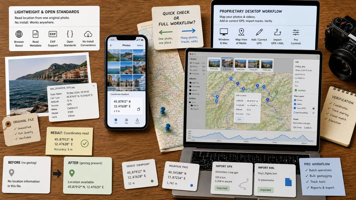Open Source Alternatives to GeoPhoto visual comparison with GPS Coordinates from Photo