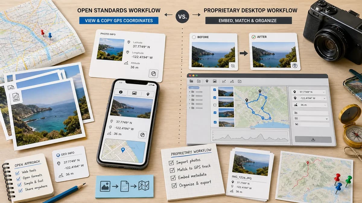 Open Source Alternatives to HoudahGeo visual comparison with GPS Coordinates from Photo