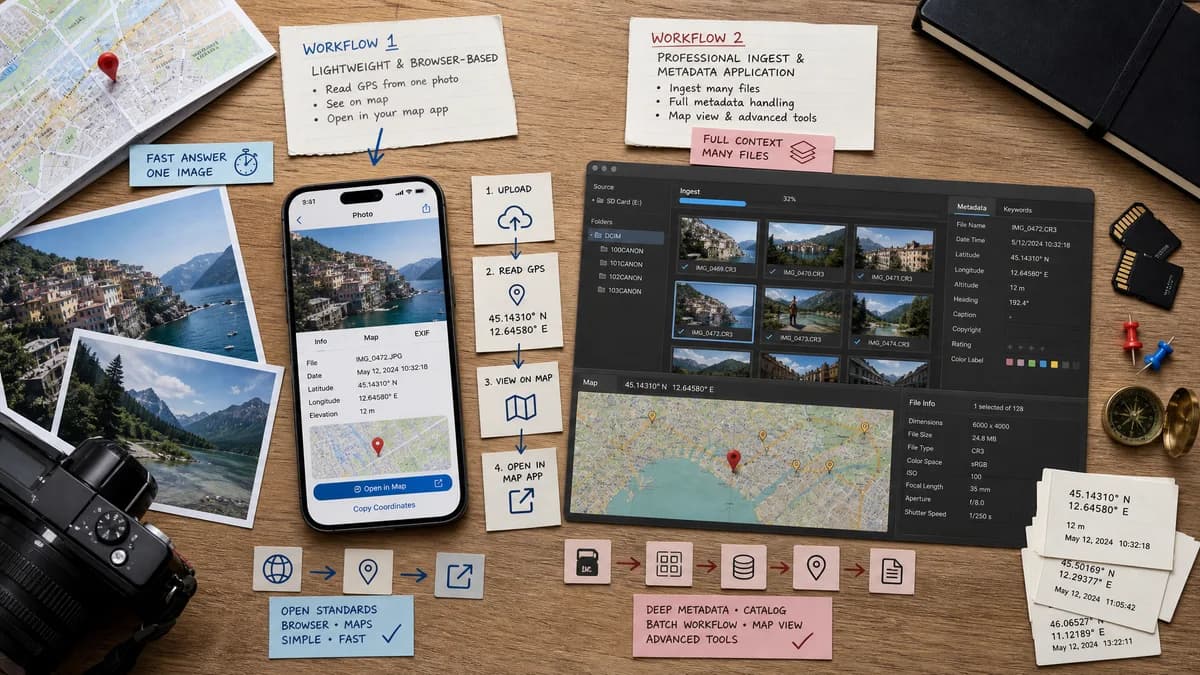 Open Source Alternatives to Photo Mechanic visual comparison with GPS Coordinates from Photo
