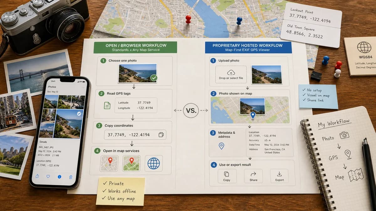 Open Source Alternatives to Pic2Map visual comparison with GPS Coordinates from Photo