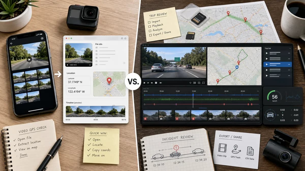 GPS Coordinates from Video vs Dashcam Viewer visual comparison of video GPS coordinate workflows