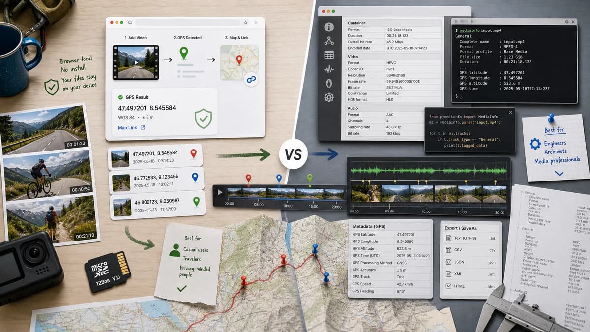GPS Coordinates from Video vs MediaInfo visual comparison of video GPS coordinate workflows