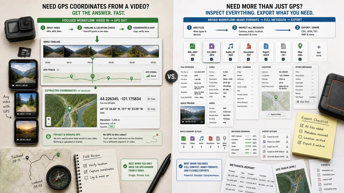 GPS Coordinates from Video vs MetadataG visual comparison of video GPS coordinate workflows