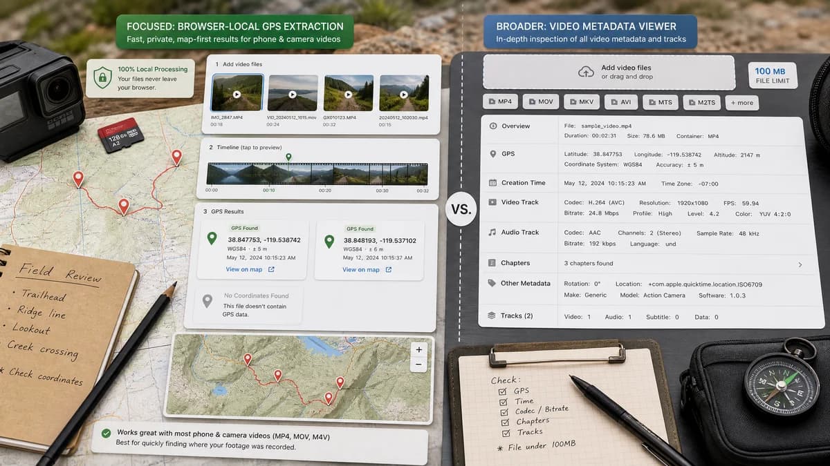 GPS Coordinates from Video vs MetaDataView Video Metadata Viewer visual comparison of video GPS coordinate workflows