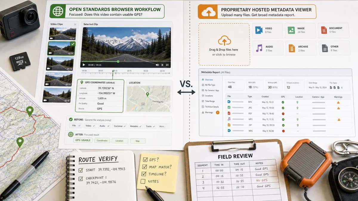 Open Source Alternatives to Metadata2Go visual comparison with GPS Coordinates from Video
