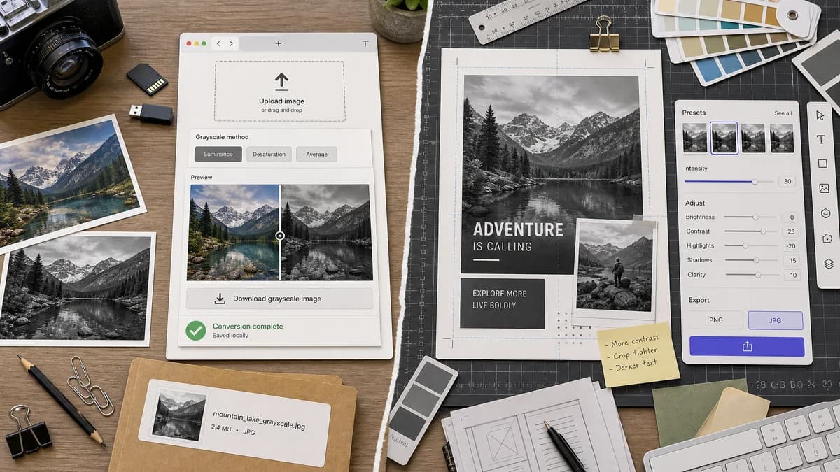 Grayscale Converter vs Canva visual comparison of grayscale converter workflows
