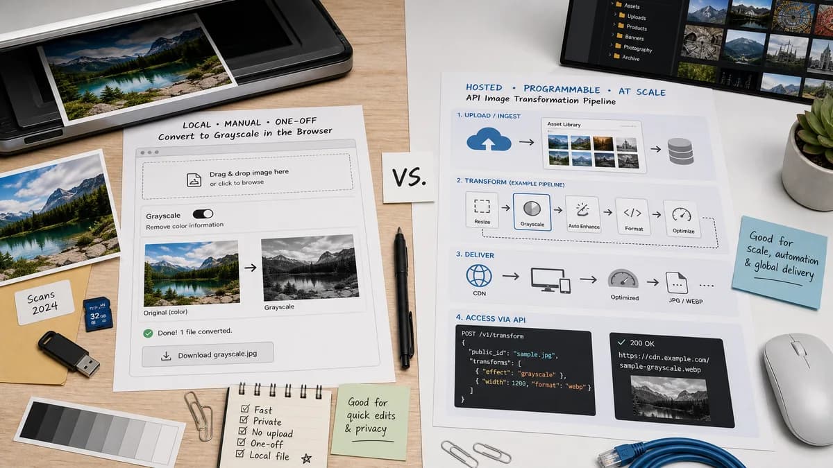 Open Source Alternatives to Cloudinary visual comparison with Grayscale Converter