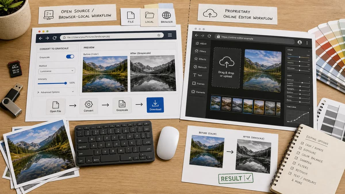 Open Source Alternatives to Fotor visual comparison with Grayscale Converter