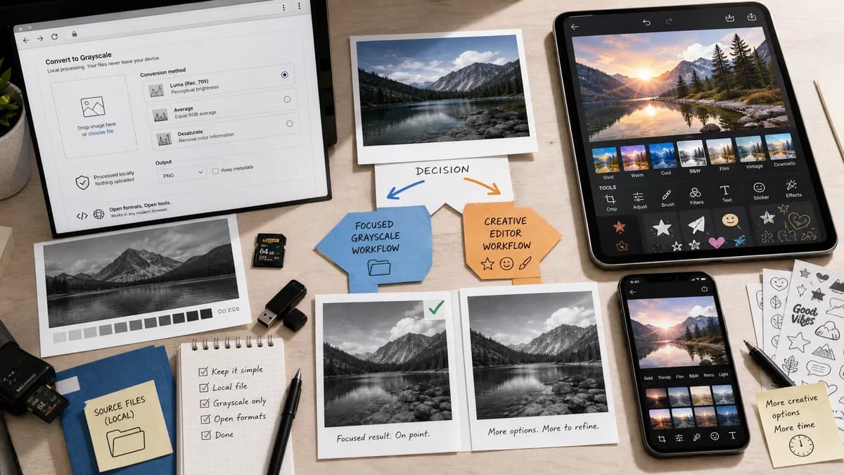 Open Source Alternatives to Picsart visual comparison with Grayscale Converter