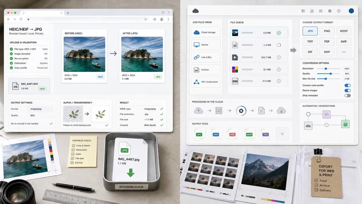 HEIC to JPG Converter vs CloudConvert HEIC to JPG visual comparison of image optimization workflows