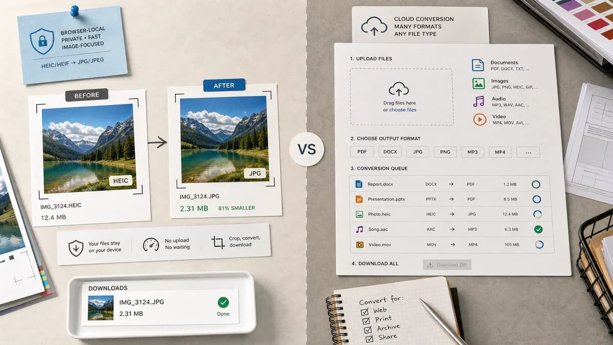 HEIC to JPG Converter vs Zamzar HEIC Converter visual comparison of image optimization workflows