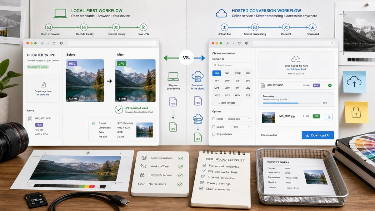 Open Source Alternatives to Online-Convert visual comparison with HEIC to JPG Converter