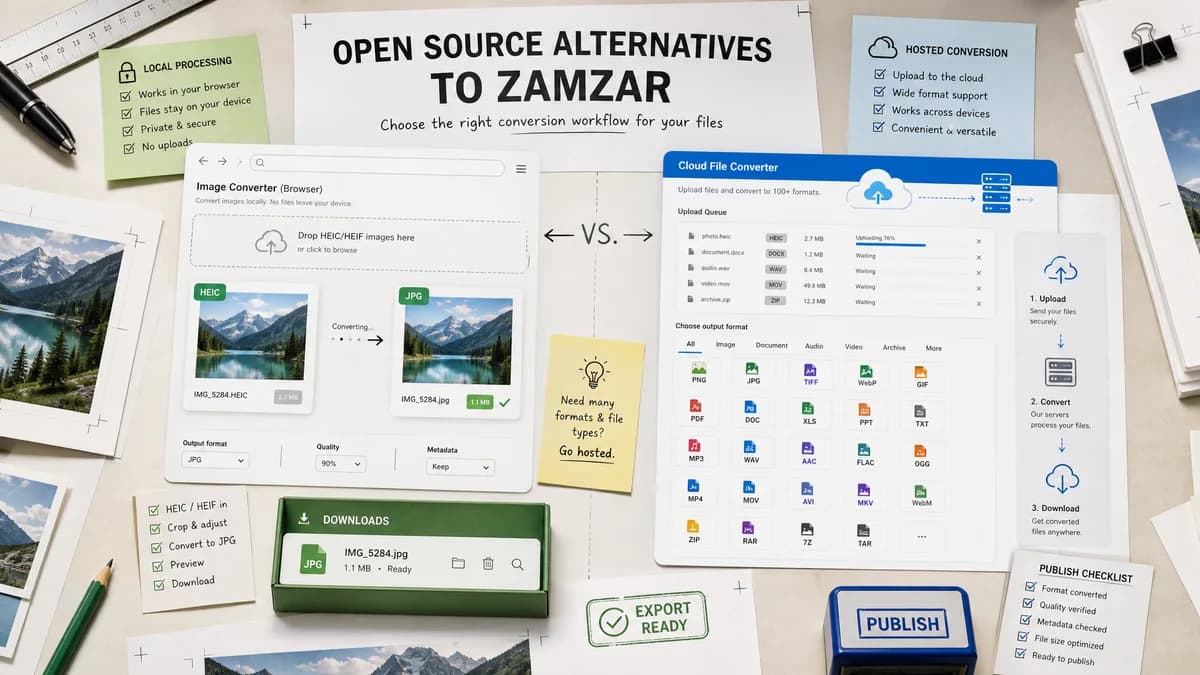 Open Source Alternatives to Zamzar visual comparison with HEIC to JPG Converter
