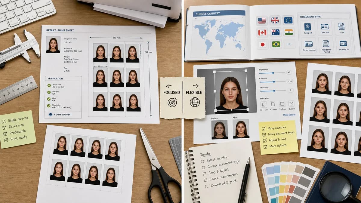 ID Photo Print Sheet Maker vs IDPhoto4You visual comparison of id photo print sheet maker workflows